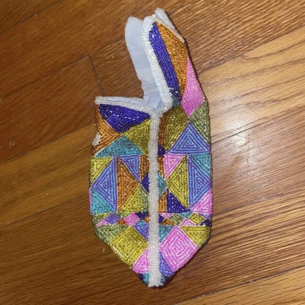 Vintage Neiman Marcus 70s Neon Beaded Designer Vintage Makeup Clutch Pouch